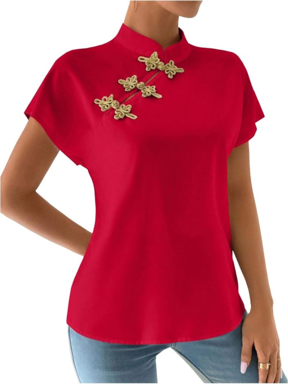 Chic Women's Mock Neck Chinese Tops - Stylish Business Casual Shirts